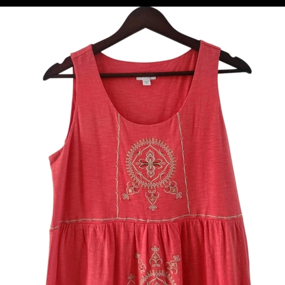 J. Jill Coral Sleeveless Maxi Dress Tiered Embroidered Beach Womens MP Petite M - Picture 2 of 7